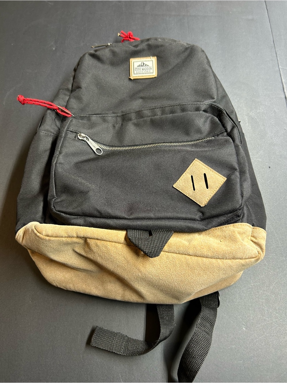 Steve Madden Black Backpack with Tan Suede Base and Red Accents
